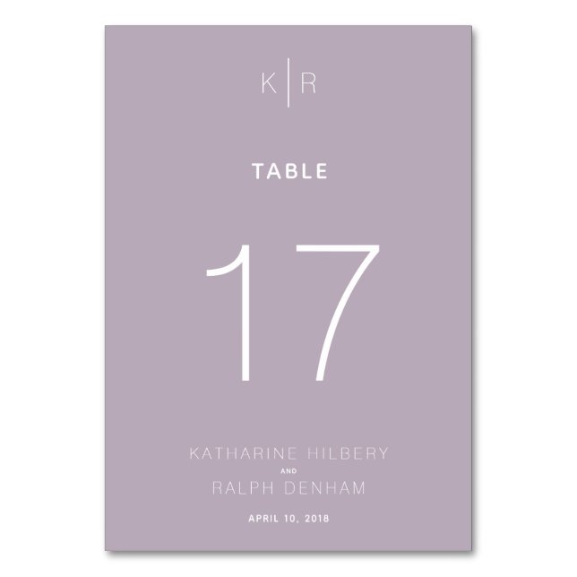 Moderne Dusty Lilac Wedding Tischnummer Card (Vorderseite)