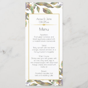 Moderne Dusty Purple Sage Green Gold Feuilles Menu