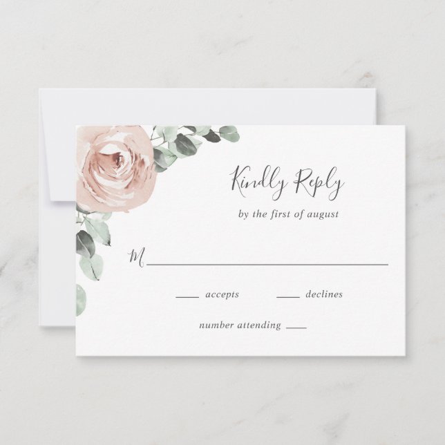 Moderne Dusty Rose Blumengestein Elegante Hochzeit RSVP Karte (Vorderseite)