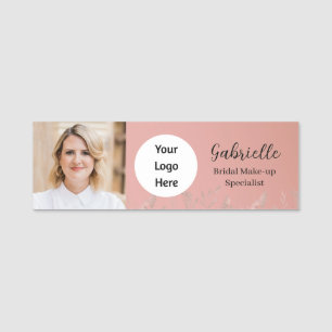 Moderne Dusty Rose Botanische Foto-Schrift Namensschild