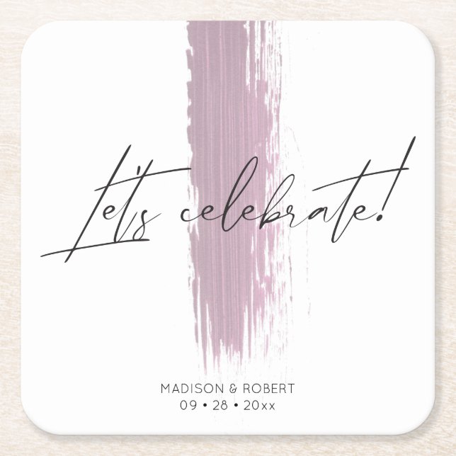 Moderne Dusty Rose Brush Stroke Wedding Party Rechteckiger Pappuntersetzer (Vorderseite)