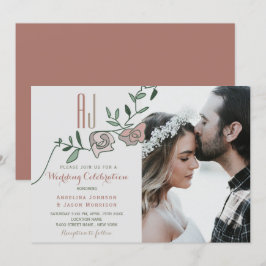 Moderne Dusty Rose florales Foto Hochzeit Einladun Einladung