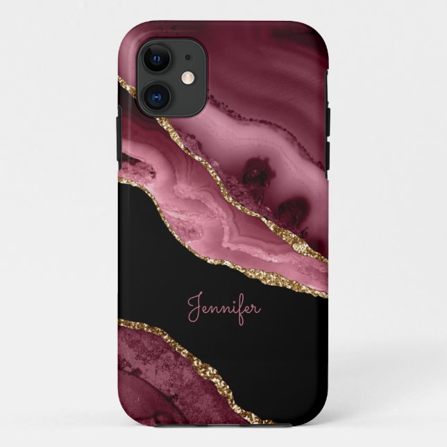 Moderne Dusty Rose Gold Agate Crystal Personalisie Case-Mate iPhone Hülle (Rückseite)