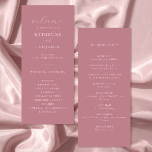 Moderne Dusty Rose Minimalistisch Hochzeit Programm