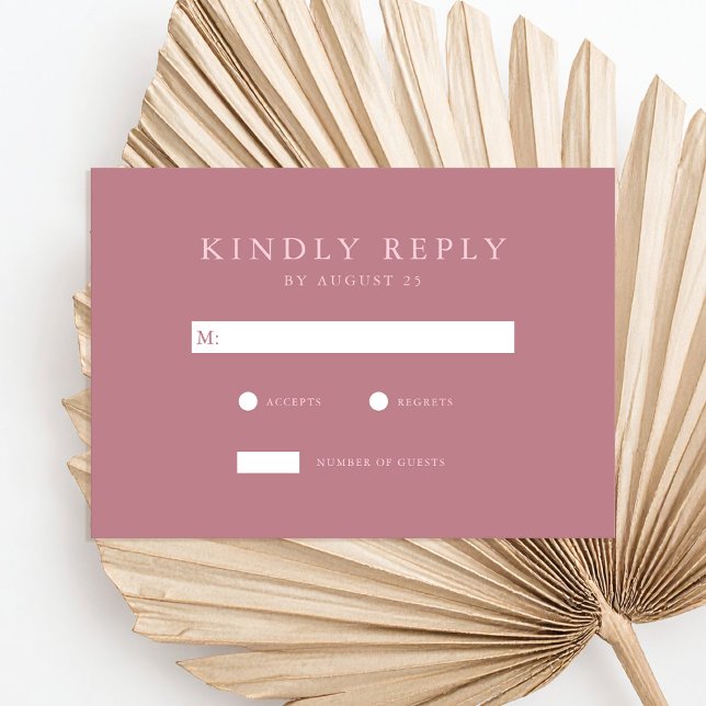 Moderne Dusty Rose Minimalistisch Hochzeit RSVP Karte (Von Creator hochgeladen)