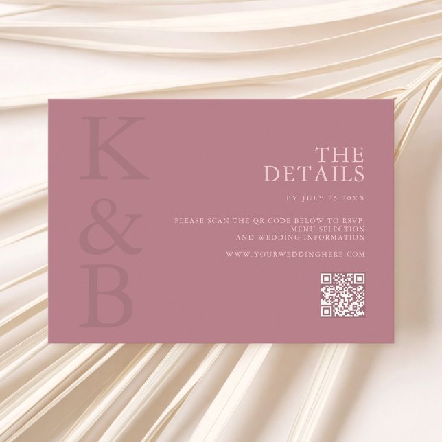 Moderne Dusty Rose Monogram Minimalistisch Wedding Begleitkarte (Von Creator hochgeladen)