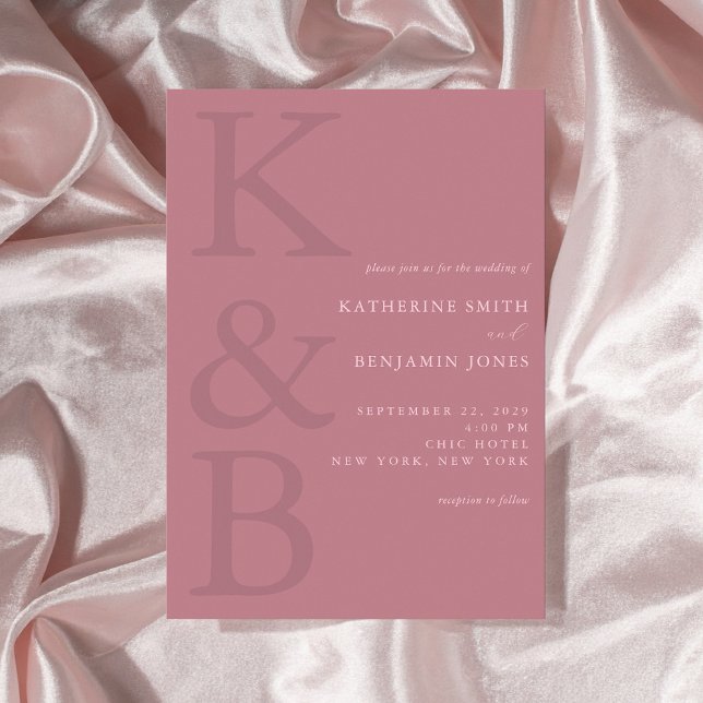 Moderne Dusty Rose Monogram Minimalistisch Wedding Einladung (Von Creator hochgeladen)