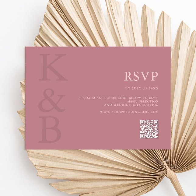 Moderne Dusty Rose Monogram Minimalistisch Wedding RSVP Karte (Von Creator hochgeladen)