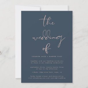 Moderne Dusty Rose Navy Blue Wedding Einladung