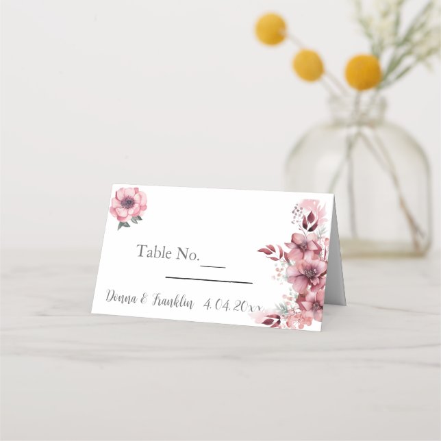 Moderne Dusty Rose Pink Wedding Platzkarte (Vorderseite)