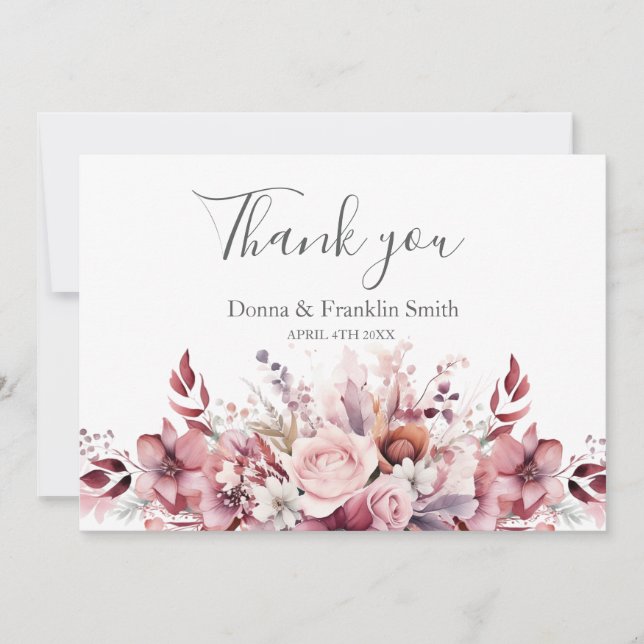 Moderne Dusty Rose Pink Wedding Vielen Dank Dankeskarte (Vorderseite)