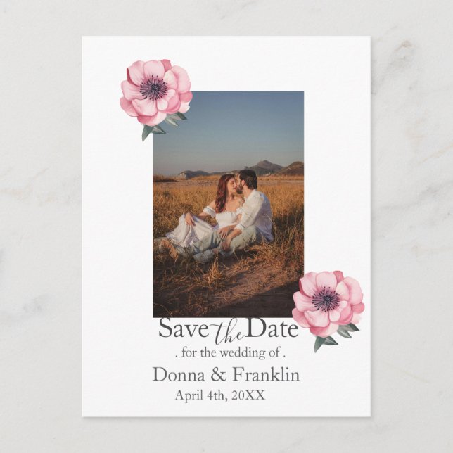 Moderne Dusty Rose Rosa Save the Date Foto Postkarte (Vorderseite)