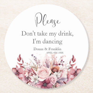 Moderne Dusty-Rose Rosa Script Runder Pappuntersetzer