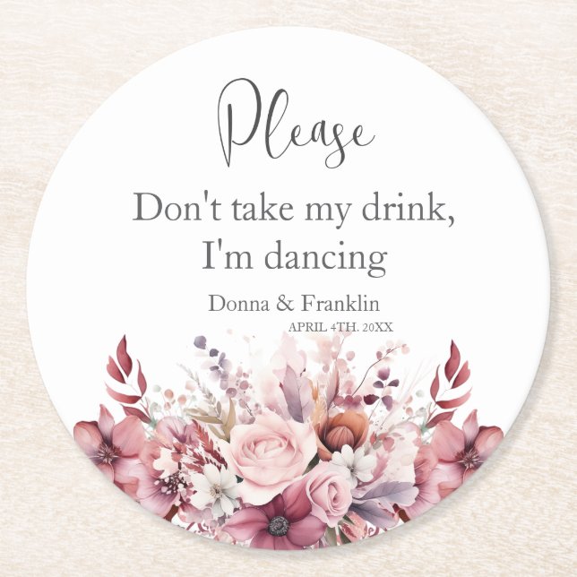 Moderne Dusty-Rose Rosa Script Runder Pappuntersetzer (Vorderseite)