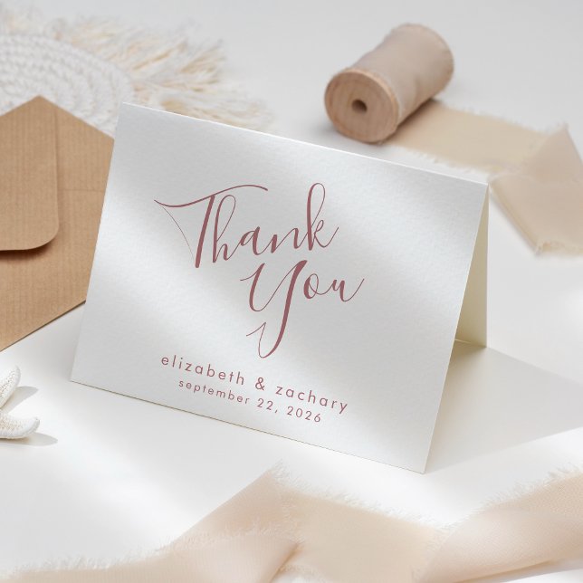 Moderne Dusty Rose Script Wedding Vielen Dank Karte (Von Creator hochgeladen)