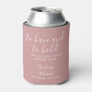 Moderne dusty Rose Signature Script Hochzeit Dosenkühler