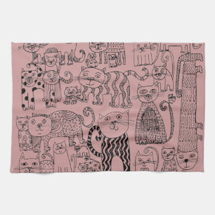 Moderne Dusty Rose Süße Katzen Muster Geschirrtuch