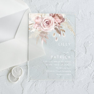 Moderne Dusty Rose- und Blush-Rose-Hochzeit Acryleinladungen