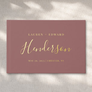 Moderne Dusty Rose und Gold Familienname Hochzeit Gästebuch