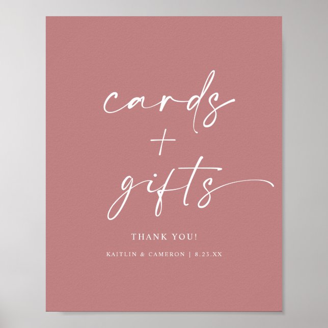 Moderne Dusty Rose Wedding Cards & Gifts Zeichen Poster (Vorne)