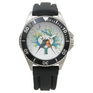 Moderne E-Uhr aus Edelstahl mit schwarzem Gummi Armbanduhr