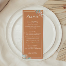 Moderne Earthy Boho Floral Wedding Menükarte