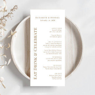Moderne Eat Drink Celebrate Gold-Typografie Hochze Menükarte