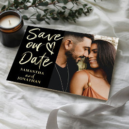 Moderne echte Goldkalligraphie Rettete unser Datum Folien Feiertagspostkarte