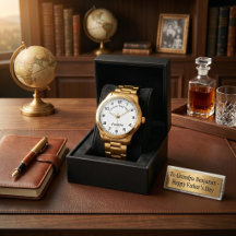 Moderne Edelstahl-Uhr mit goldenem Finish und indi