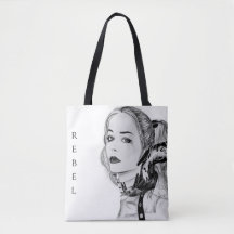 Moderne Edgy Punk Girl & Raven Rebel Tote Bag
