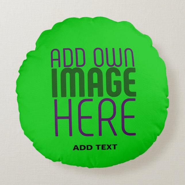 MODERNE, EDITABLE LIME GREEN BILDTEXTVORLAGE RUNDES KISSEN (Vorderseite)