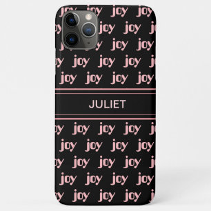 Moderne Editable Pink Joy Calligraphy on Black Case-Mate iPhone Hülle