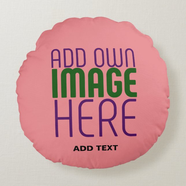 MODERNE, EDITABLE SALMON PINK BILDTEMPLATE RUNDES KISSEN (Vorderseite)