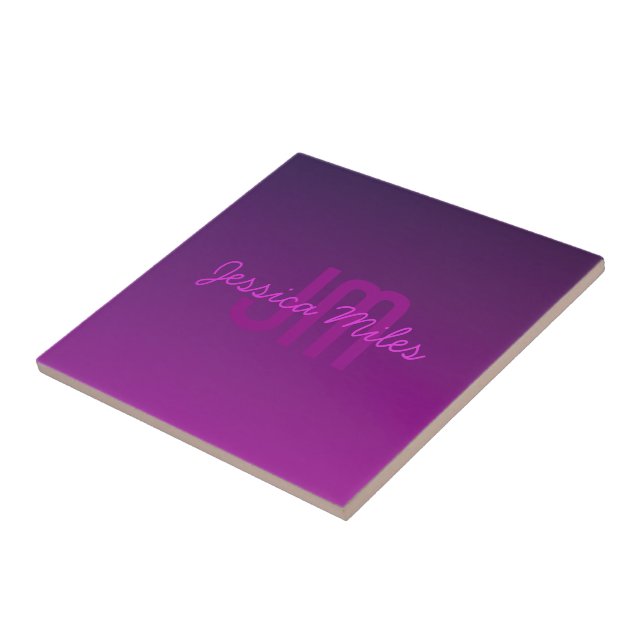 Moderne editierbare monogrammierte Text & Lila Omb Fliese (Seite)