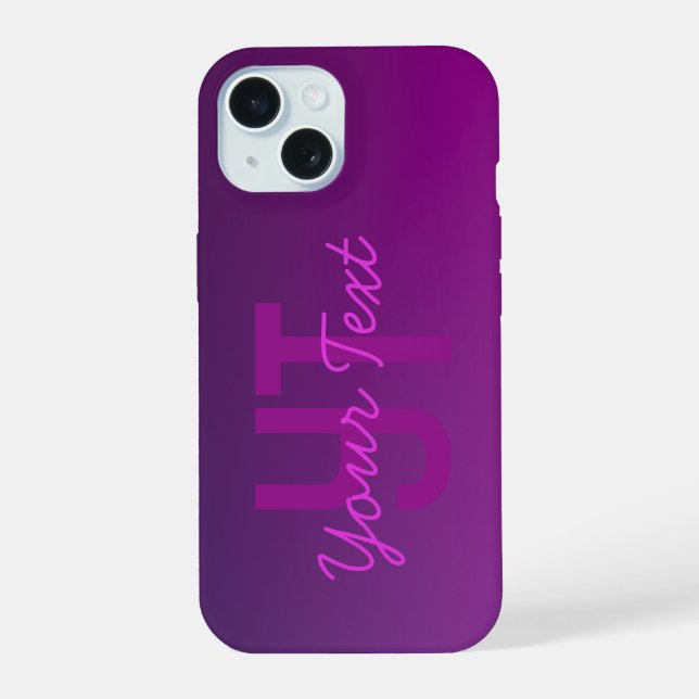 Moderne editierbare monogrammierte Text & Lila Omb iPhone 15 Hülle (Rückseite)