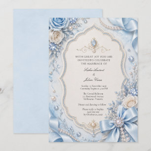 Moderne editierbare pastellblaue Perlen und Diaman Einladung