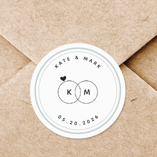 Moderne Eheringe Monogramm Save the Date Runder Aufkleber