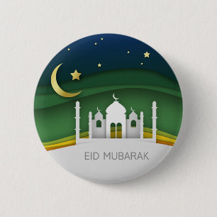 Moderne Eid Mubarak Paper Cut Moschee - Schaltfläc Button