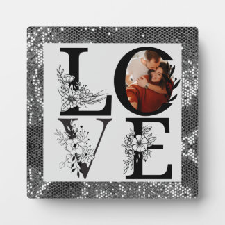 Moderne Ein Foto florale Glitzer Valentine Fotoplatte