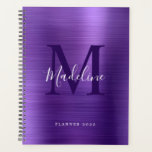 Moderne, einfach gebürstete Metallic-Lila Monogram Planer<br><div class="desc">Moderner einfacher,  metallischer Monogramm-Planer mit Pinsel</div>