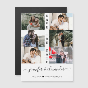 Moderne einfache 6 Fotocollage Typografy Wedding Magneteinladung