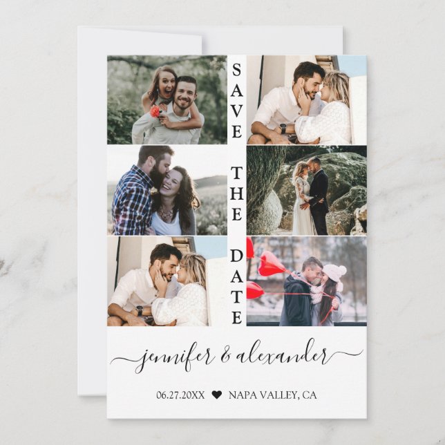 Moderne einfache 6 Fotocollage Typografy Wedding Save The Date (Vorderseite)