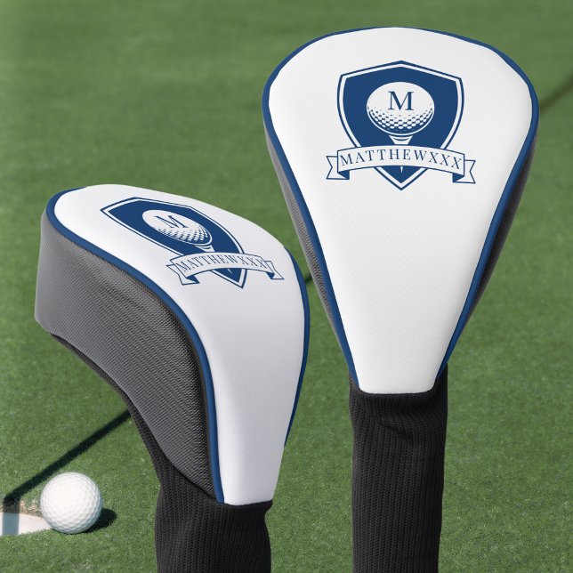 Moderne einfache Anfangsbuchstaben-Monogramm in Bl Golf Headcover (Modern Blue and White Simple Name Initial Monogram Golf Head Cover)