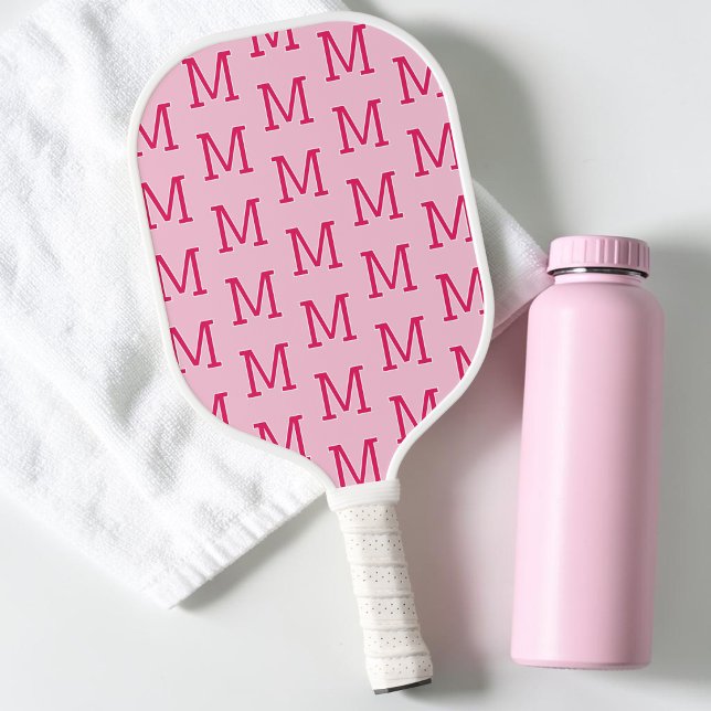 Moderne einfache Anfangsmonogramm-Muster in Hot Pi Pickleball Schläger (Modern Hot Pink Simple Initial Monogram Pattern Pickleball Paddle)