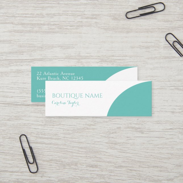 Moderne, einfache Aquamarine Boutique für Lichtfar Mini Visitenkarte (Vorderseite/Rückseite Beispiel)