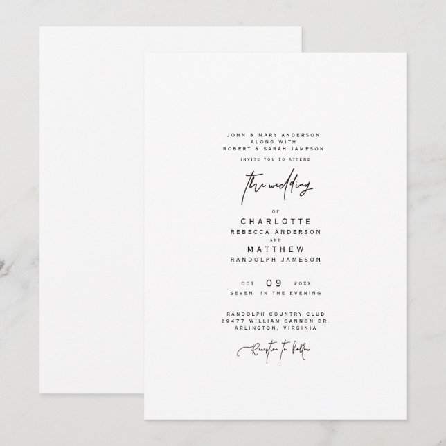 Moderne, einfache beiden Eltern Hochzeit Einladung (Vorne/Hinten)