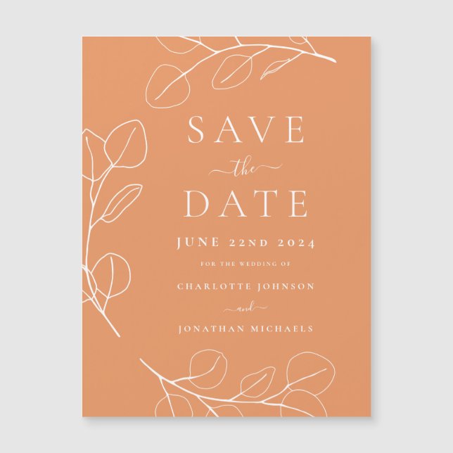 Moderne, einfache Blätter Apricot Wedding Magnetkarte (Vorderseite)