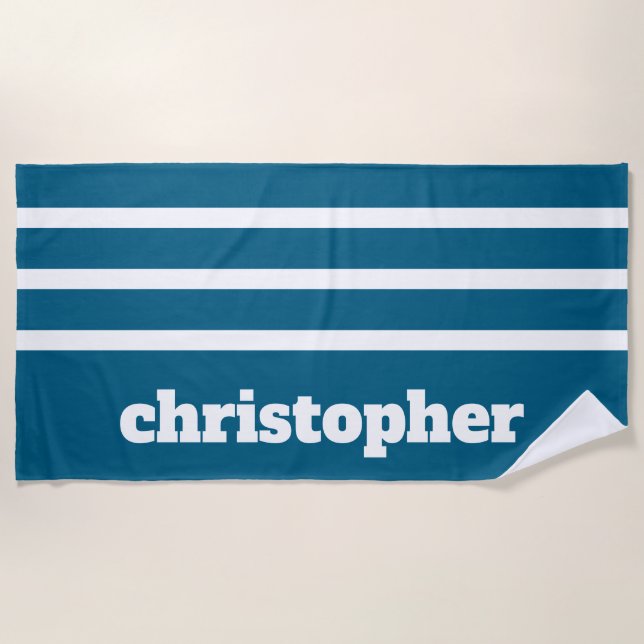 Moderne einfache blaue Pool-Monogramm-Name Strandtuch (Vorderseite)