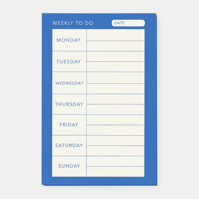 Moderne, einfache blaue Woche Post-it Klebezettel (Vorderseite)