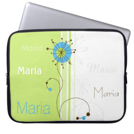 Moderne, einfache Blume Grün Ihren Namen Laptopschutzhülle